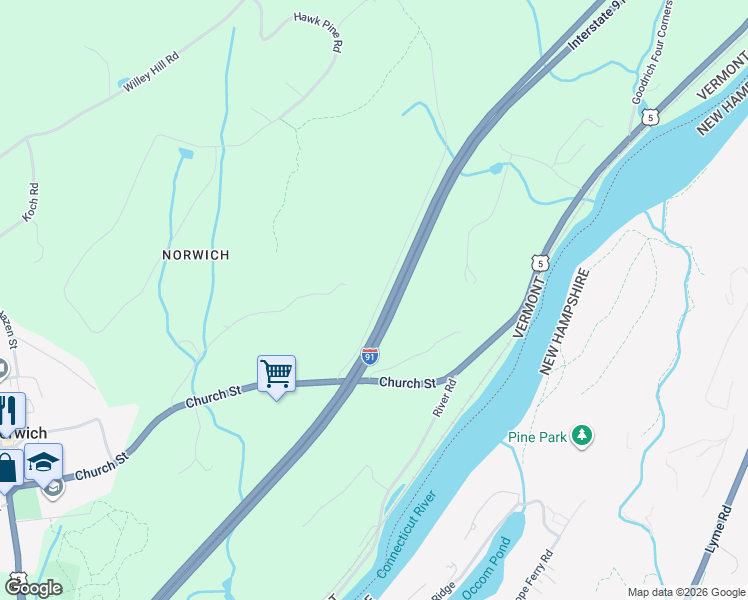 map of restaurants, bars, coffee shops, grocery stores, and more near 55 Upper Loveland Road in Norwich