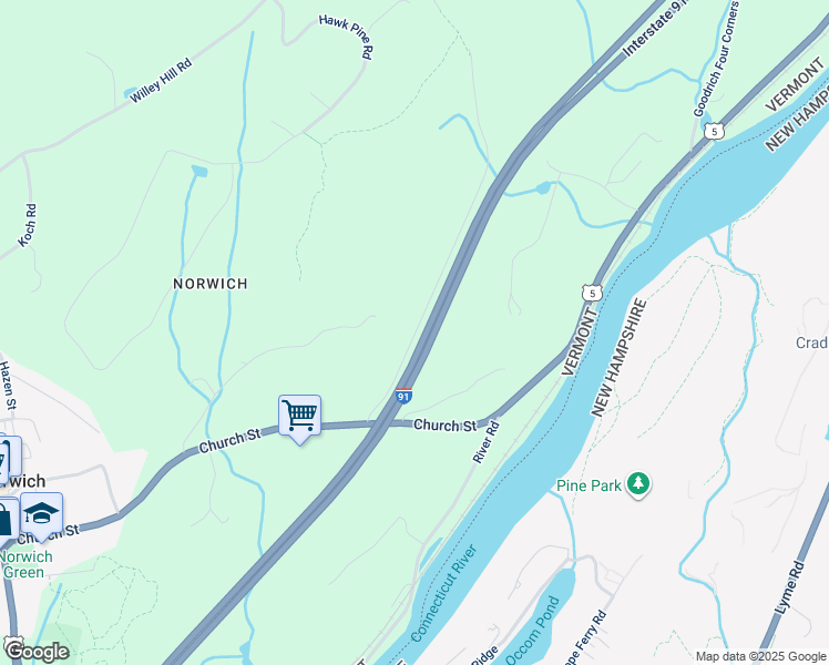 map of restaurants, bars, coffee shops, grocery stores, and more near 55 Upper Loveland Road in Norwich