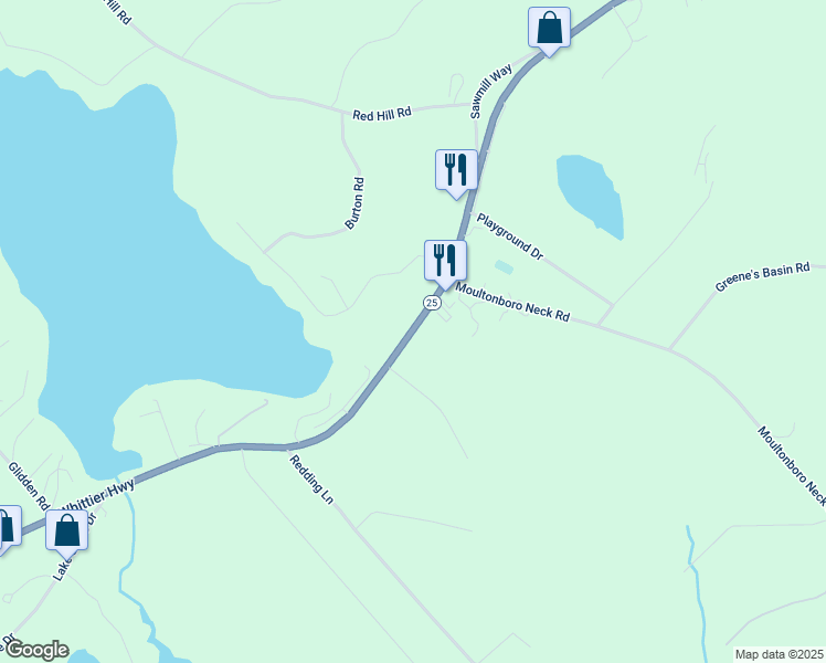 map of restaurants, bars, coffee shops, grocery stores, and more near 319 Whittier Highway in Moultonborough