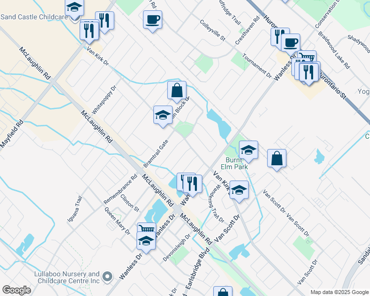 map of restaurants, bars, coffee shops, grocery stores, and more near 5 Chalkfarm Crescent in Brampton