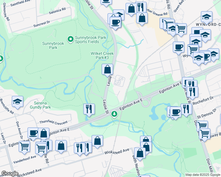 map of restaurants, bars, coffee shops, grocery stores, and more near in Toronto