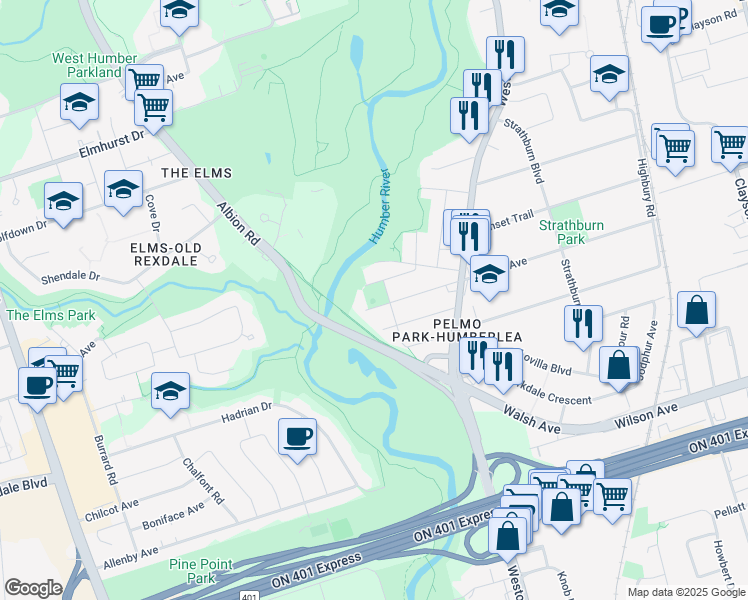 map of restaurants, bars, coffee shops, grocery stores, and more near 68 Lilac Avenue in Toronto