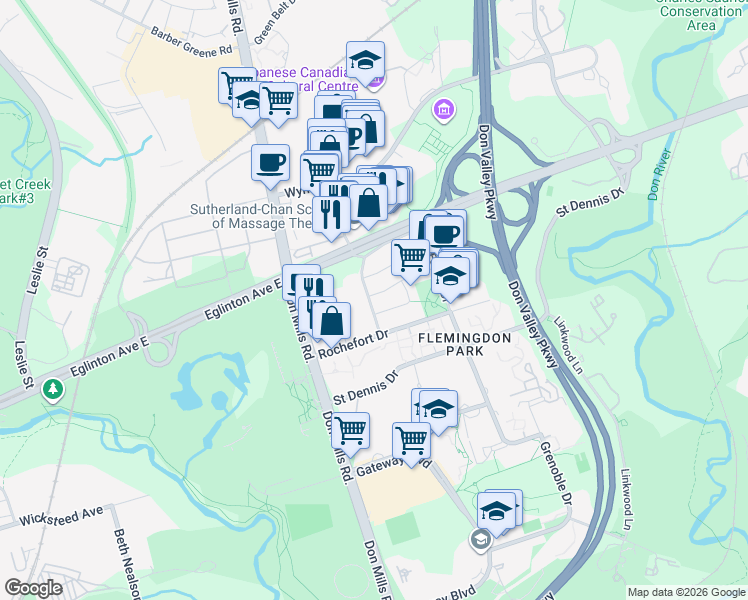 map of restaurants, bars, coffee shops, grocery stores, and more near in Toronto