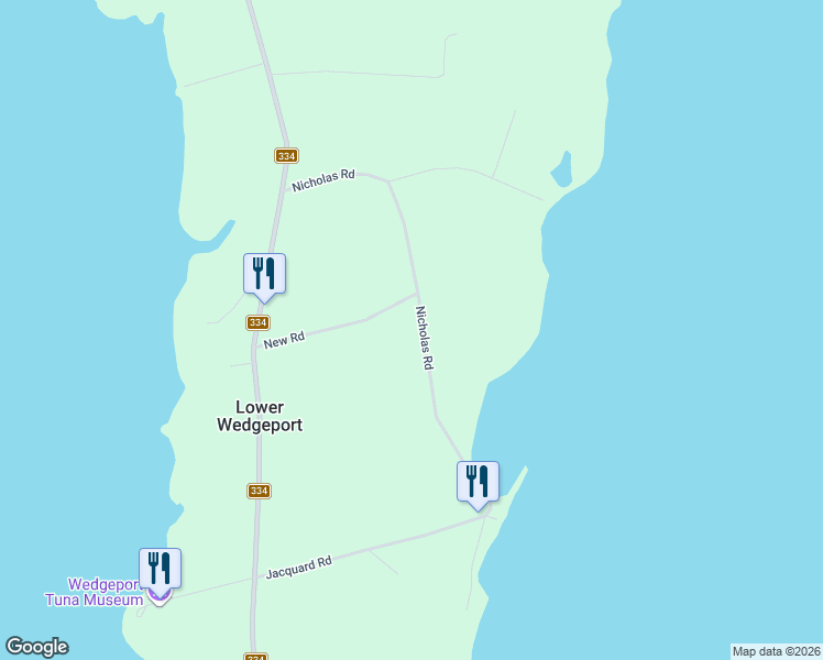 map of restaurants, bars, coffee shops, grocery stores, and more near 114 Nicholas Road in Lower Wedgeport