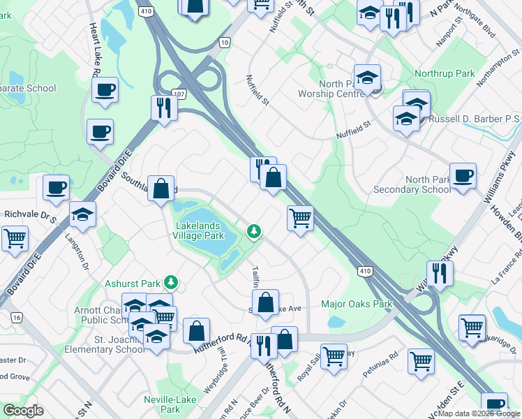 map of restaurants, bars, coffee shops, grocery stores, and more near 60 Seahorse Avenue in Brampton