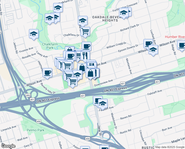 map of restaurants, bars, coffee shops, grocery stores, and more near in Toronto