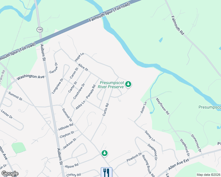 map of restaurants, bars, coffee shops, grocery stores, and more near 186 Curtis Road in Portland