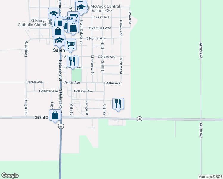 map of restaurants, bars, coffee shops, grocery stores, and more near 430 Center Avenue in Salem
