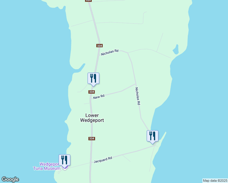 map of restaurants, bars, coffee shops, grocery stores, and more near New Road in Argyle