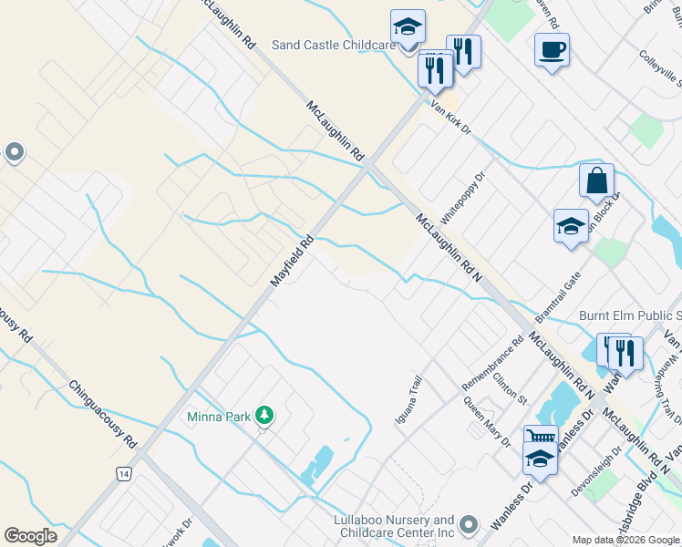 map of restaurants, bars, coffee shops, grocery stores, and more near 557 Queen Mary Drive in Brampton
