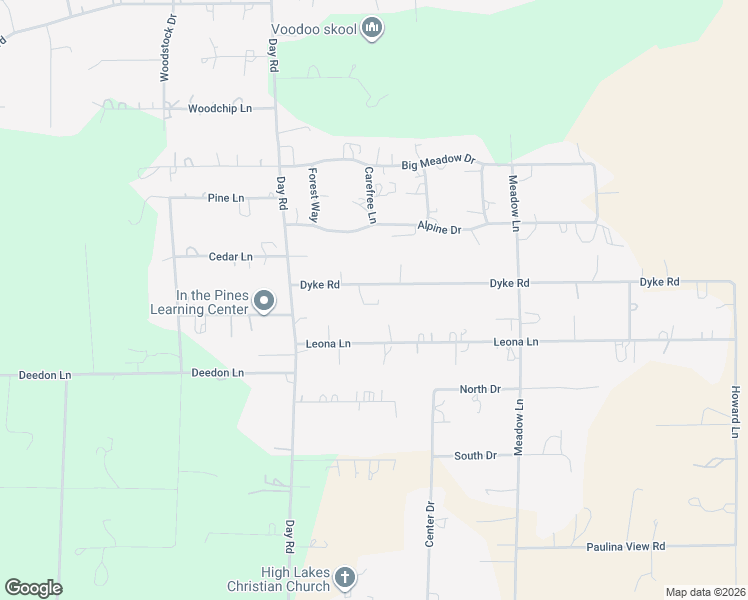 map of restaurants, bars, coffee shops, grocery stores, and more near 16067 Dyke Road in La Pine
