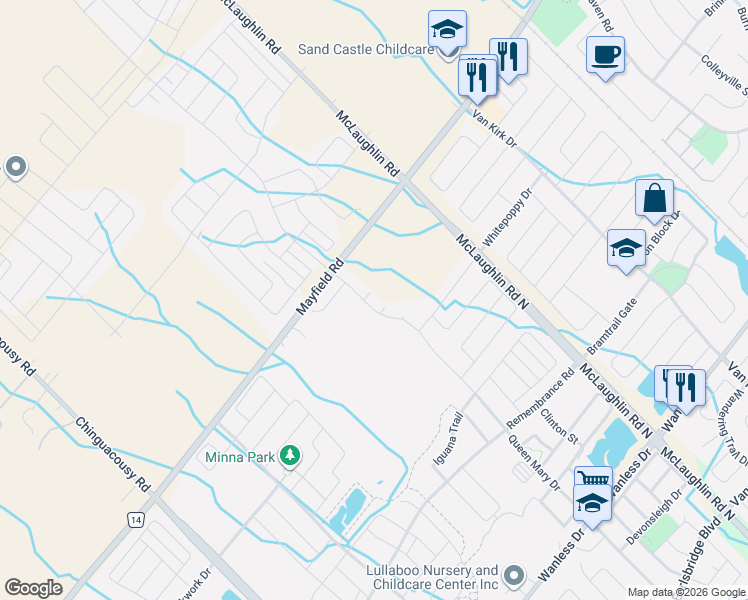 map of restaurants, bars, coffee shops, grocery stores, and more near 557 Queen Mary Drive in Brampton