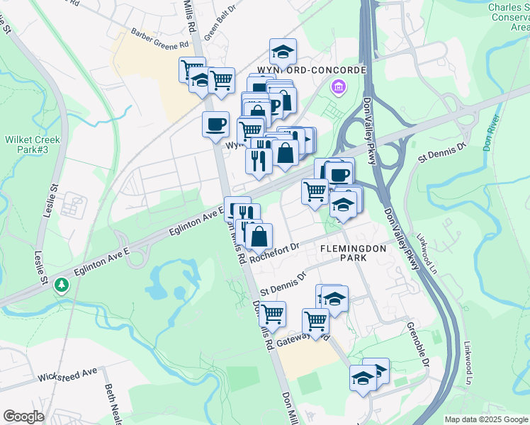 map of restaurants, bars, coffee shops, grocery stores, and more near in Toronto