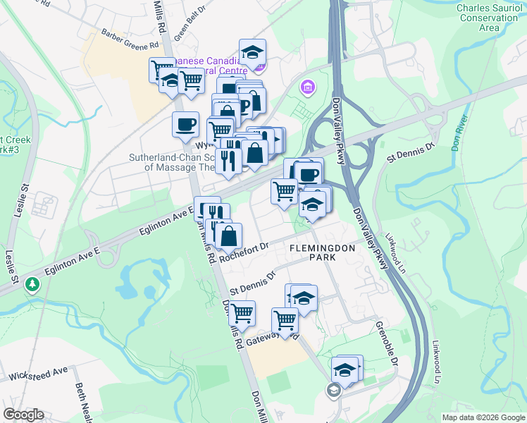 map of restaurants, bars, coffee shops, grocery stores, and more near in Toronto