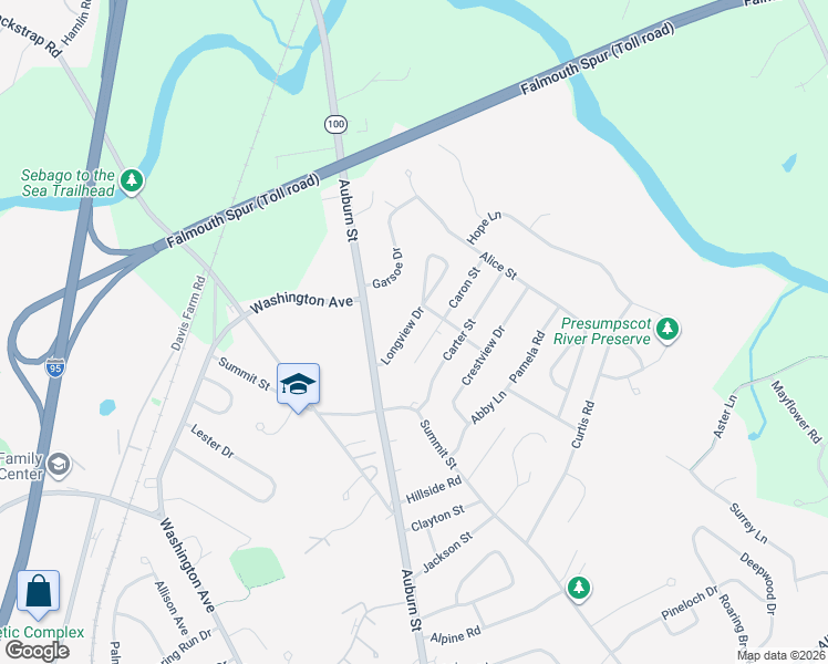 map of restaurants, bars, coffee shops, grocery stores, and more near 45 Longview Drive in Portland