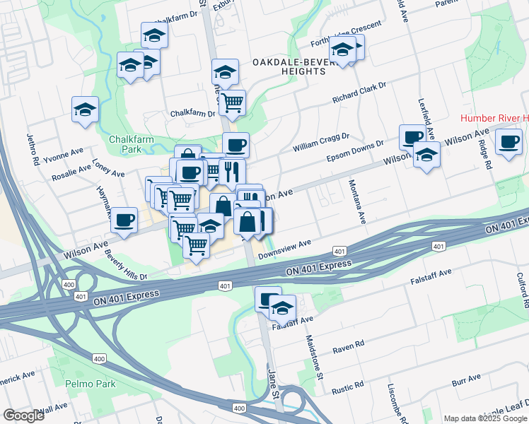 map of restaurants, bars, coffee shops, grocery stores, and more near in Toronto