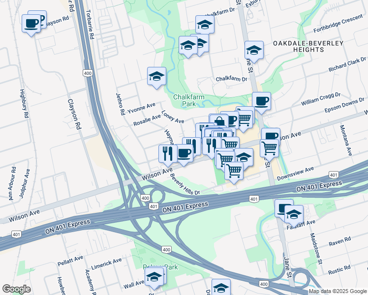 map of restaurants, bars, coffee shops, grocery stores, and more near in Toronto
