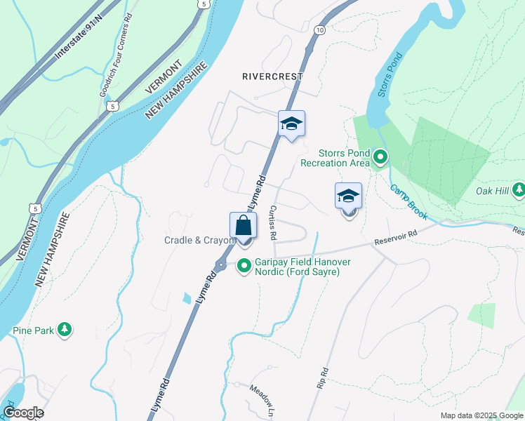 map of restaurants, bars, coffee shops, grocery stores, and more near 53 Lyme Road in Hanover