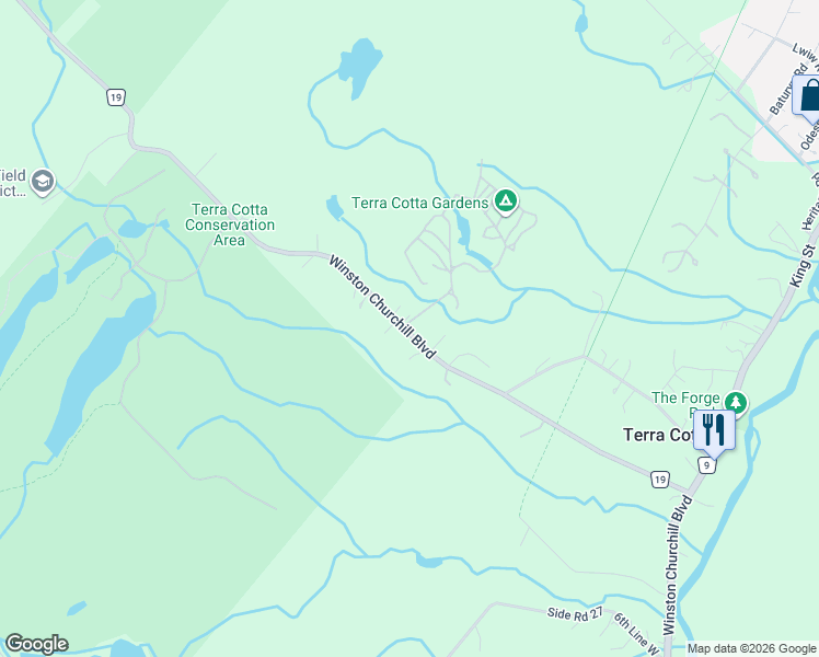 map of restaurants, bars, coffee shops, grocery stores, and more near 14221 Winston Churchill Boulevard in Terra Cotta