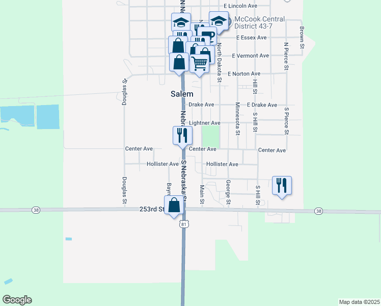 map of restaurants, bars, coffee shops, grocery stores, and more near 107 Center Avenue in Salem
