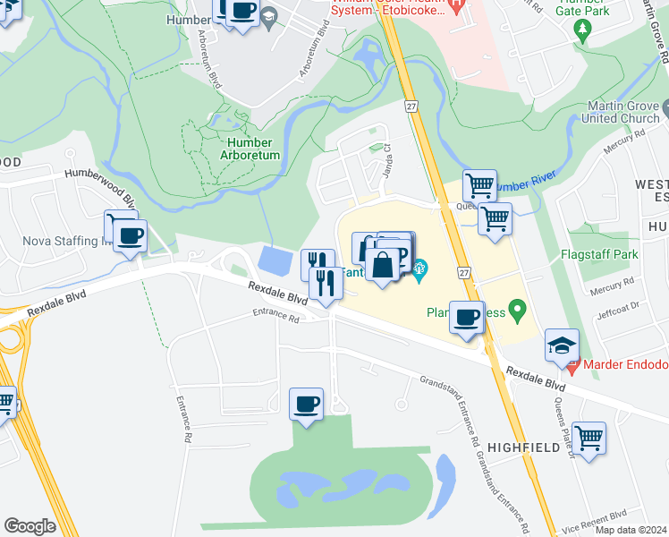 map of restaurants, bars, coffee shops, grocery stores, and more near in Toronto