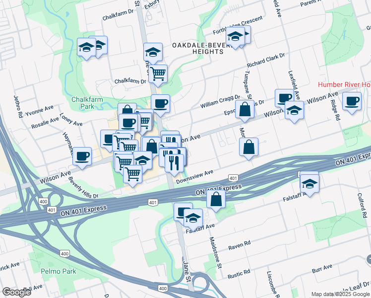 map of restaurants, bars, coffee shops, grocery stores, and more near in Toronto