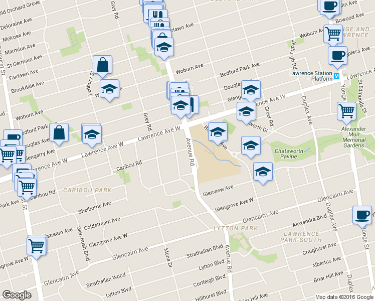 map of restaurants, bars, coffee shops, grocery stores, and more near 33 Edgecombe Avenue in Toronto