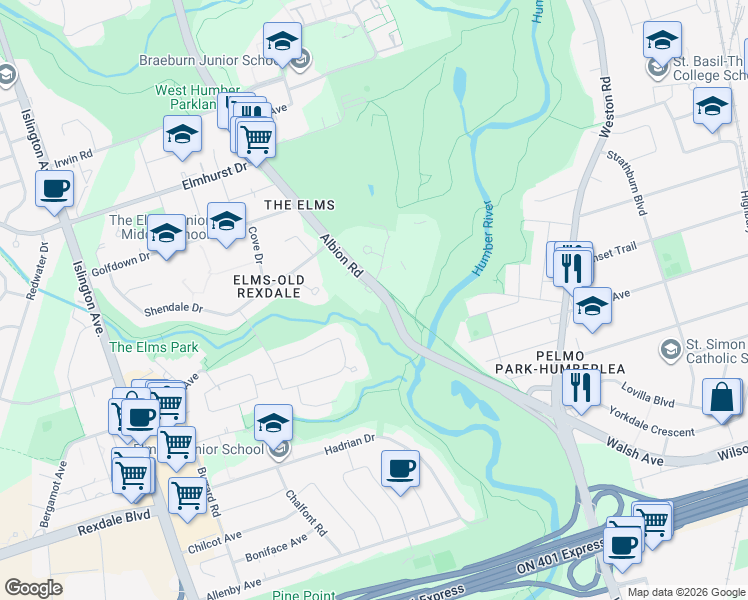 map of restaurants, bars, coffee shops, grocery stores, and more near in 
