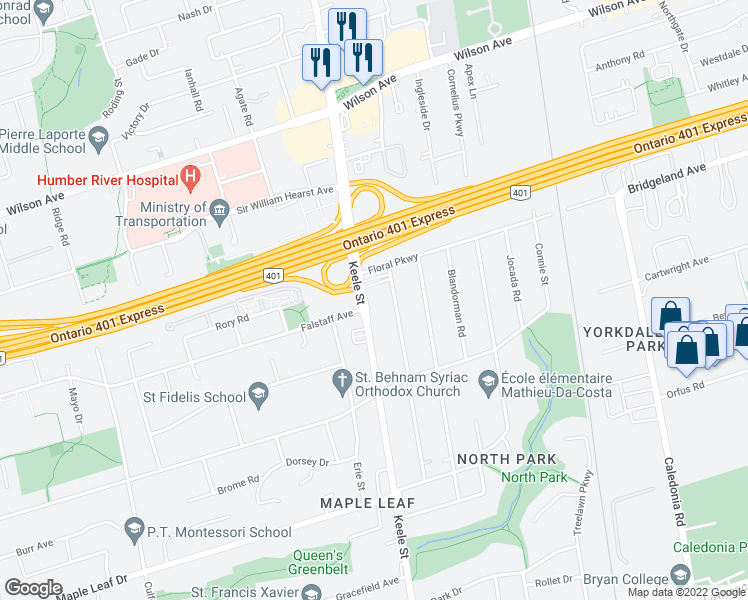 map of restaurants, bars, coffee shops, grocery stores, and more near in Toronto