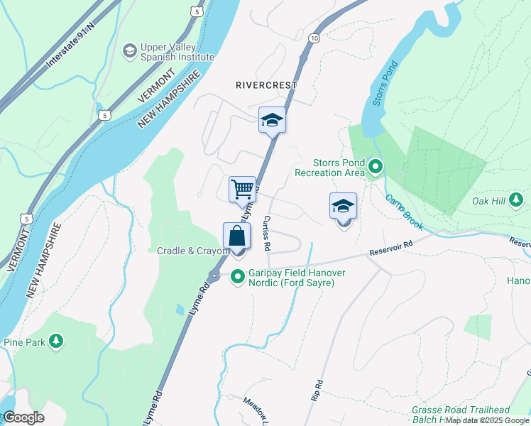 map of restaurants, bars, coffee shops, grocery stores, and more near 5 Curtiss Road in Hanover
