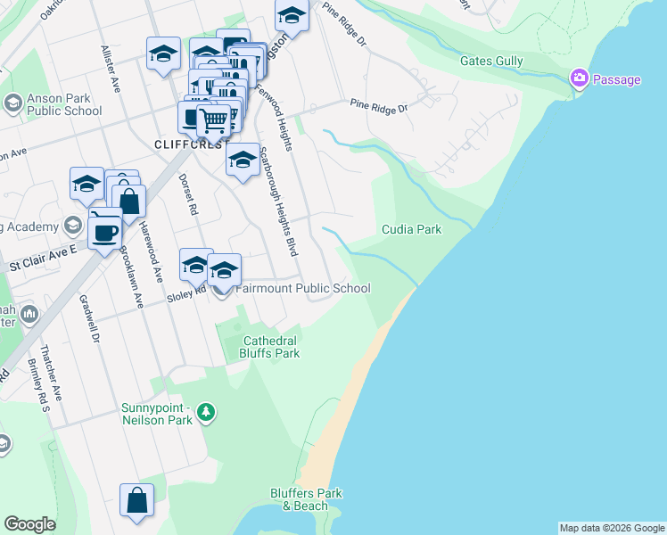 map of restaurants, bars, coffee shops, grocery stores, and more near 9 Fenwood Heights in Toronto