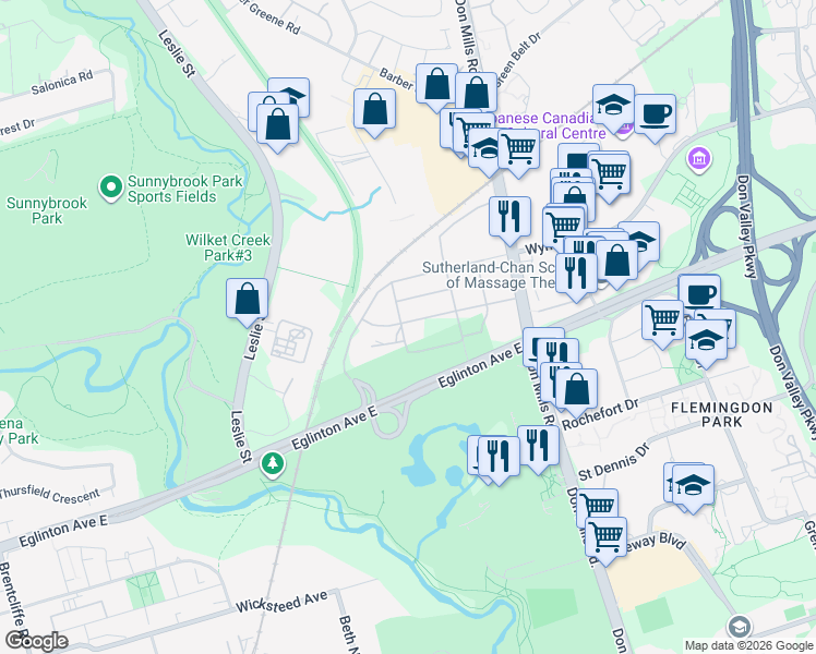 map of restaurants, bars, coffee shops, grocery stores, and more near in Toronto