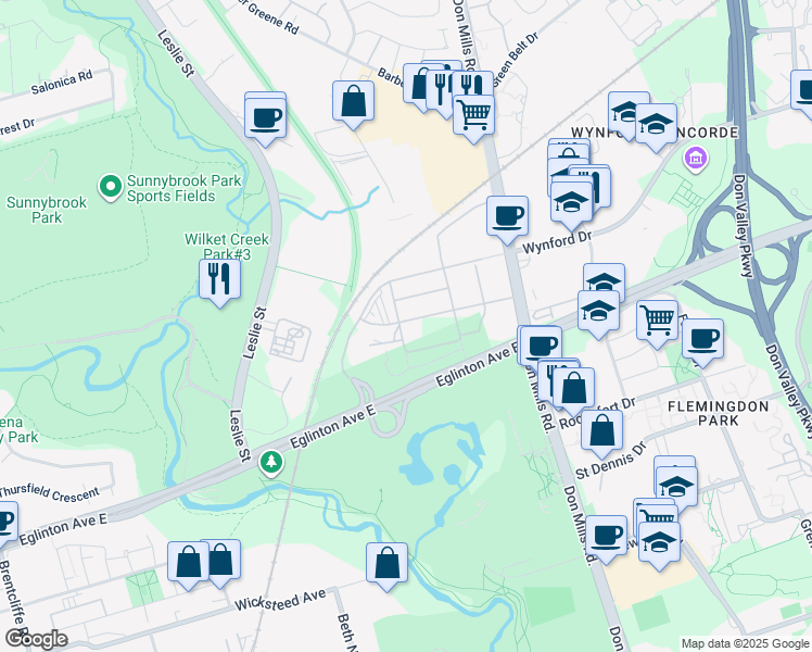 map of restaurants, bars, coffee shops, grocery stores, and more near in Toronto