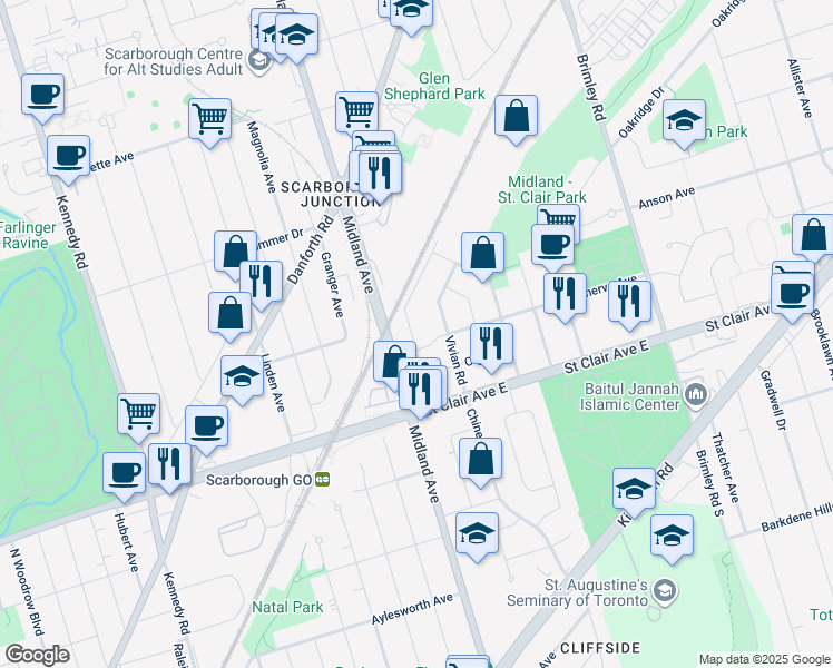 map of restaurants, bars, coffee shops, grocery stores, and more near 41 National Street in Toronto