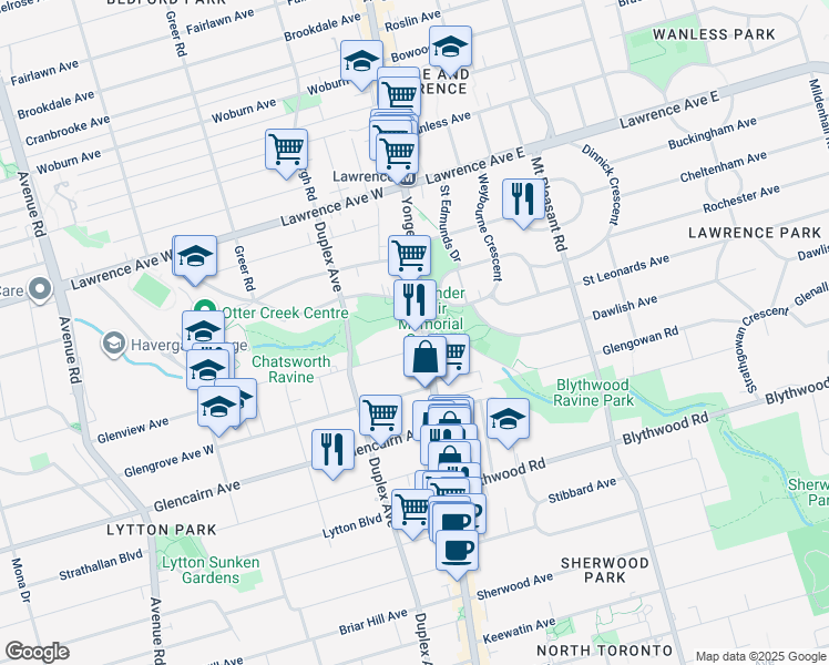 map of restaurants, bars, coffee shops, grocery stores, and more near in Toronto