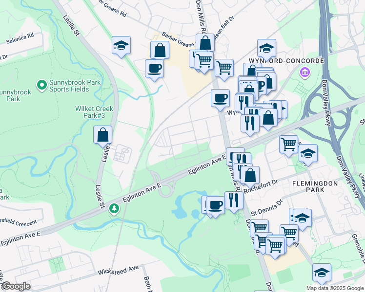 map of restaurants, bars, coffee shops, grocery stores, and more near 69 Kyle Lowry Road in Toronto
