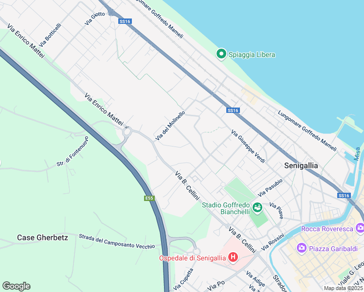 map of restaurants, bars, coffee shops, grocery stores, and more near 53 Via Francesco Pierelli in Senigallia