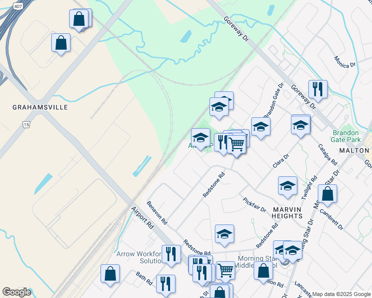 map of restaurants, bars, coffee shops, grocery stores, and more near 7703 Priory Crescent in Mississauga