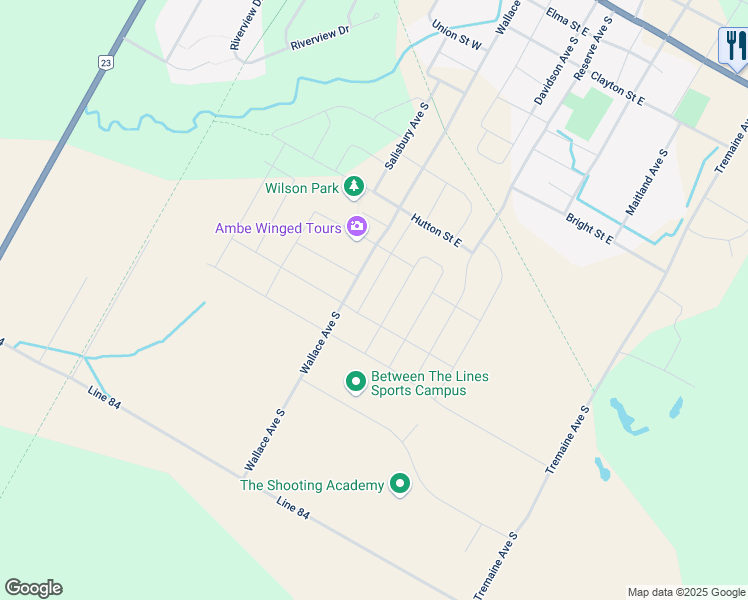 map of restaurants, bars, coffee shops, grocery stores, and more near 986 Baker Avenue South in Listowel
