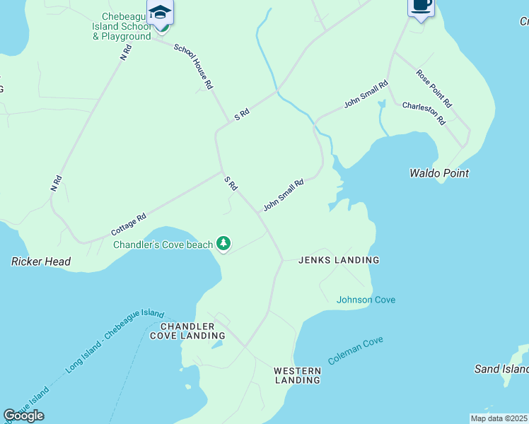 map of restaurants, bars, coffee shops, grocery stores, and more near 634 South Road in Chebeague Island