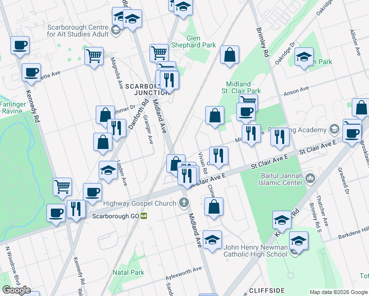 map of restaurants, bars, coffee shops, grocery stores, and more near 49 National Street in Toronto