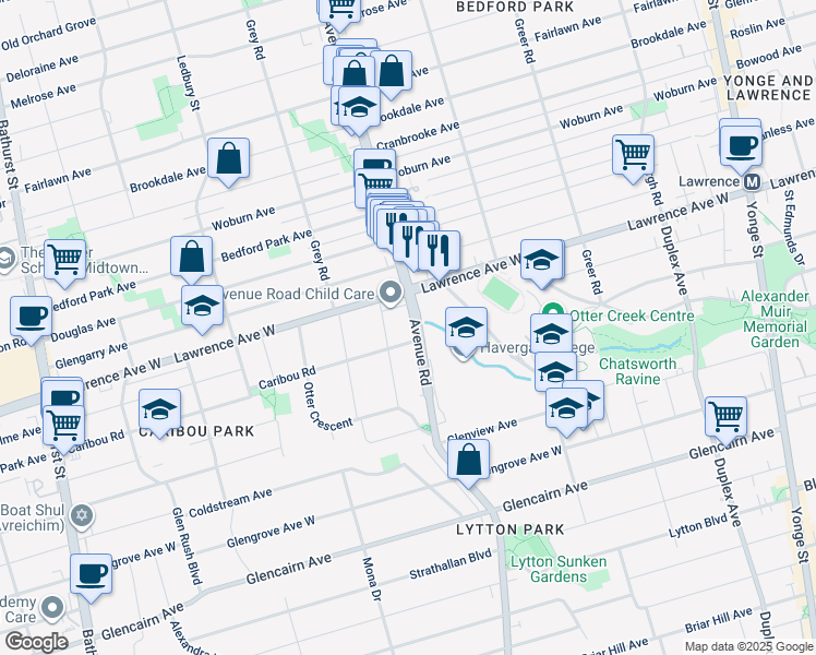 map of restaurants, bars, coffee shops, grocery stores, and more near in Toronto