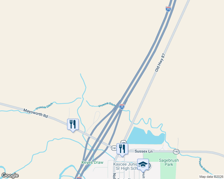 map of restaurants, bars, coffee shops, grocery stores, and more near in Kaycee