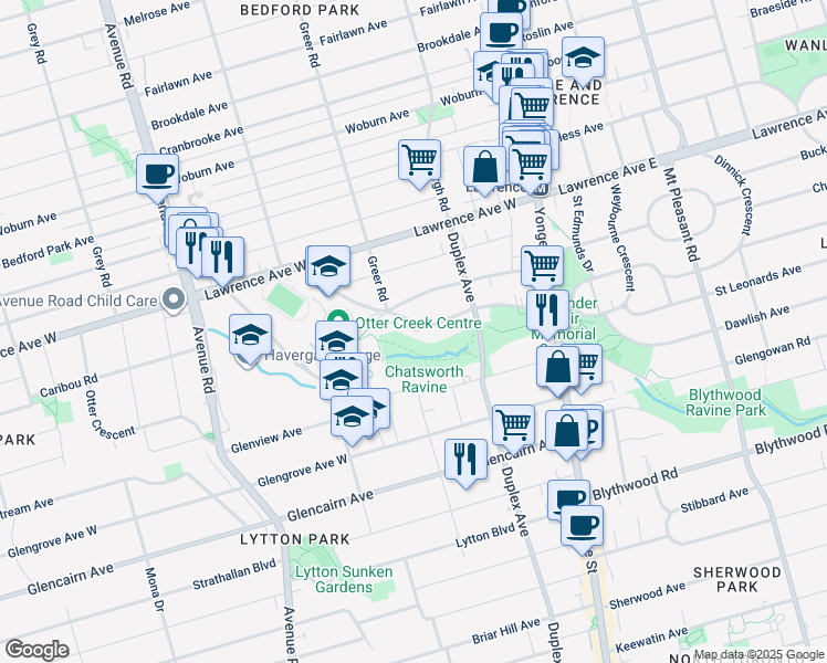 map of restaurants, bars, coffee shops, grocery stores, and more near 81 Cheritan Avenue in Toronto