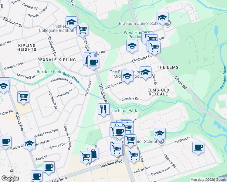 map of restaurants, bars, coffee shops, grocery stores, and more near in Toronto
