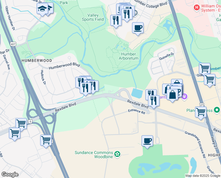 map of restaurants, bars, coffee shops, grocery stores, and more near in Toronto