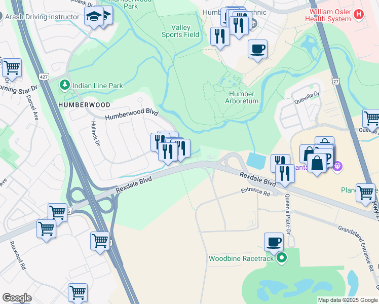 map of restaurants, bars, coffee shops, grocery stores, and more near in Toronto