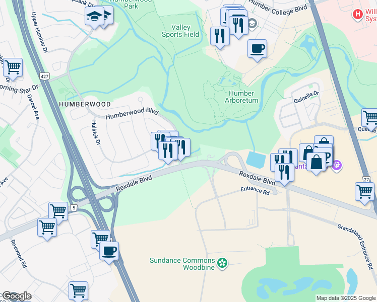 map of restaurants, bars, coffee shops, grocery stores, and more near in Toronto