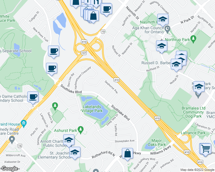 map of restaurants, bars, coffee shops, grocery stores, and more near 25 Clearjoy Street in Brampton