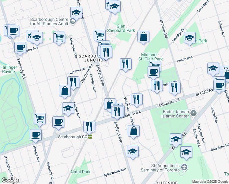 map of restaurants, bars, coffee shops, grocery stores, and more near 57 National Street in Toronto